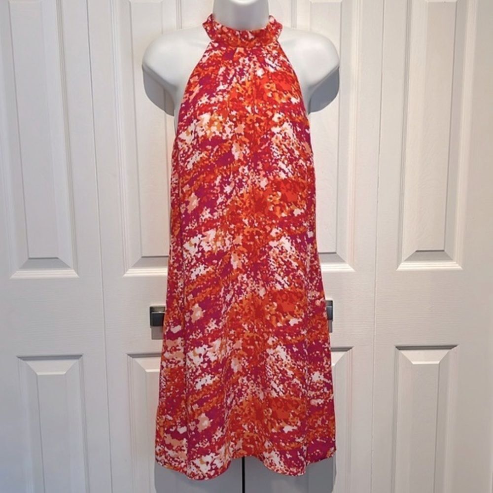 Laundry by Shelli Segal Pink Orange, White Print Halter Dress‎ Size 6